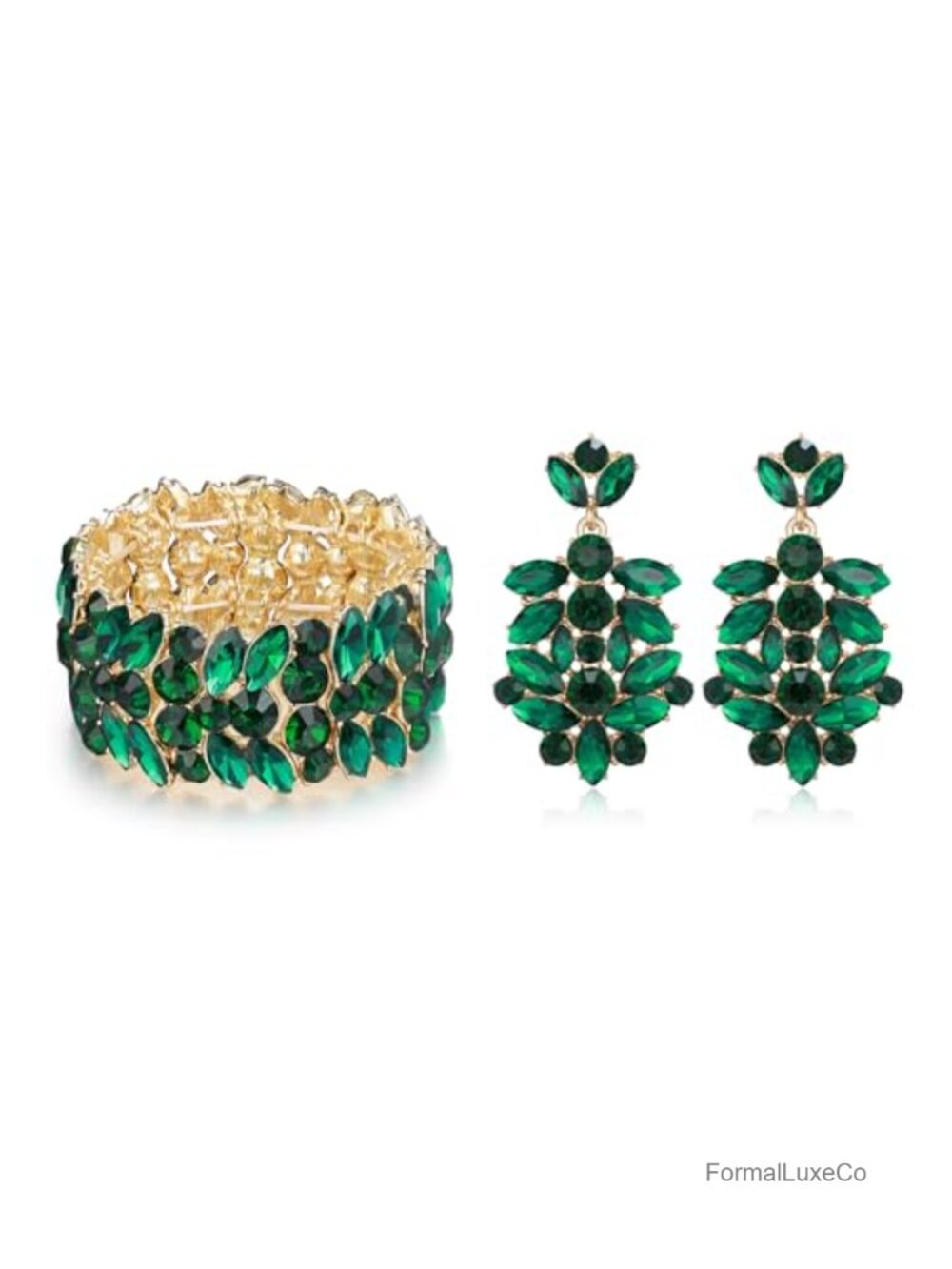 Austrian Crystal Art Deco Bridal Jewelry Set Earrings Bracelet